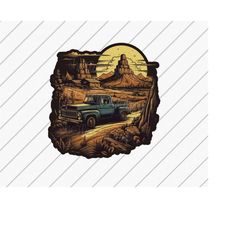 western pickup truck scene, distressed western png, cowboy png, western designs downloads, sublimation designs downloads