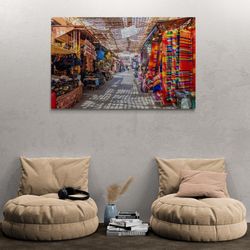 Bazaar Framed Canvas, Old Medina Marrakech Canvas, Landscape Wall Art, Living Room Wall Art, Large Wall Art, Old Medina
