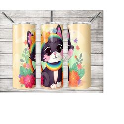 Rainbow Cat Tumbler Wrap, 20oz Skinny Tumbler Wrap Template, Sublimation Download, Gift for Her, Cat Tumbler, Cat Gifts