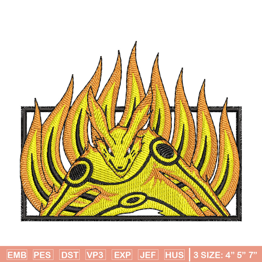 Kurama frame embroidery design, Naruto embroidery, Embroidery shirt, Embroidery file, Anime design, Digital download.jpg