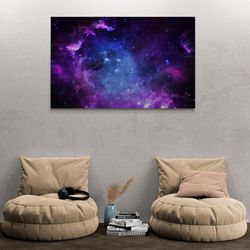 Starry Sky Landscape Framed Canvas, Space Wall Art, Outer Space Wall Art, Blue And Purple Canvas, Space Lights Wall Art,