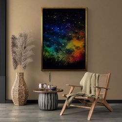 Starry Sky Wall Art, Colorful Sky Framed Canvas, Night Landscape Wall Art, Nature Wall Art, Starry Night, Landscape Silv