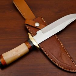 hand made d2 steel blade hunting bowie camping knife- camel bone/wood