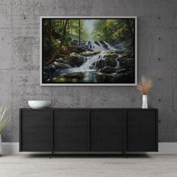 Waterfall Wall Art, Nature Framed Canvas, Landscape Wall Art, River Canvas, Waterfall Artwork, Forest Waterfall Canvas,