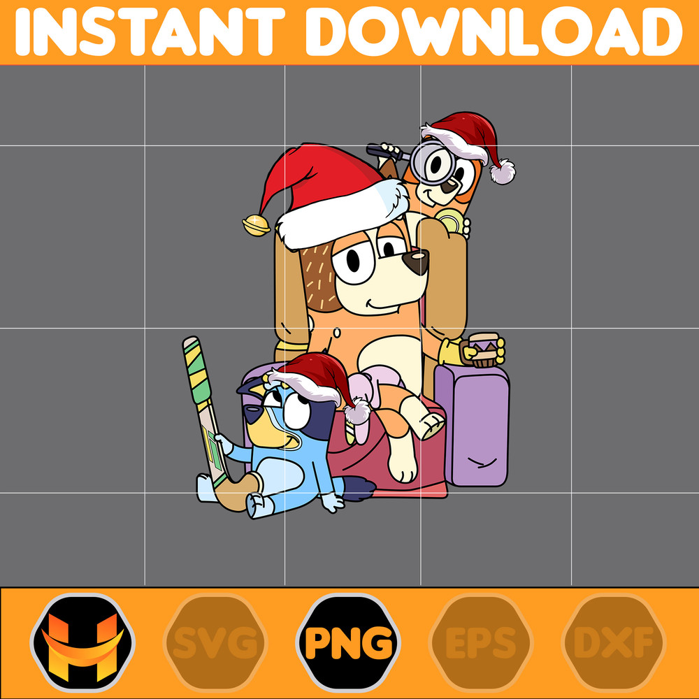 Bluey Christmas Png, Bluey Family Christmas Png, Christmas Magical Sublimation, Blue Dog Christmas Tree, Instant Download (3).jpg