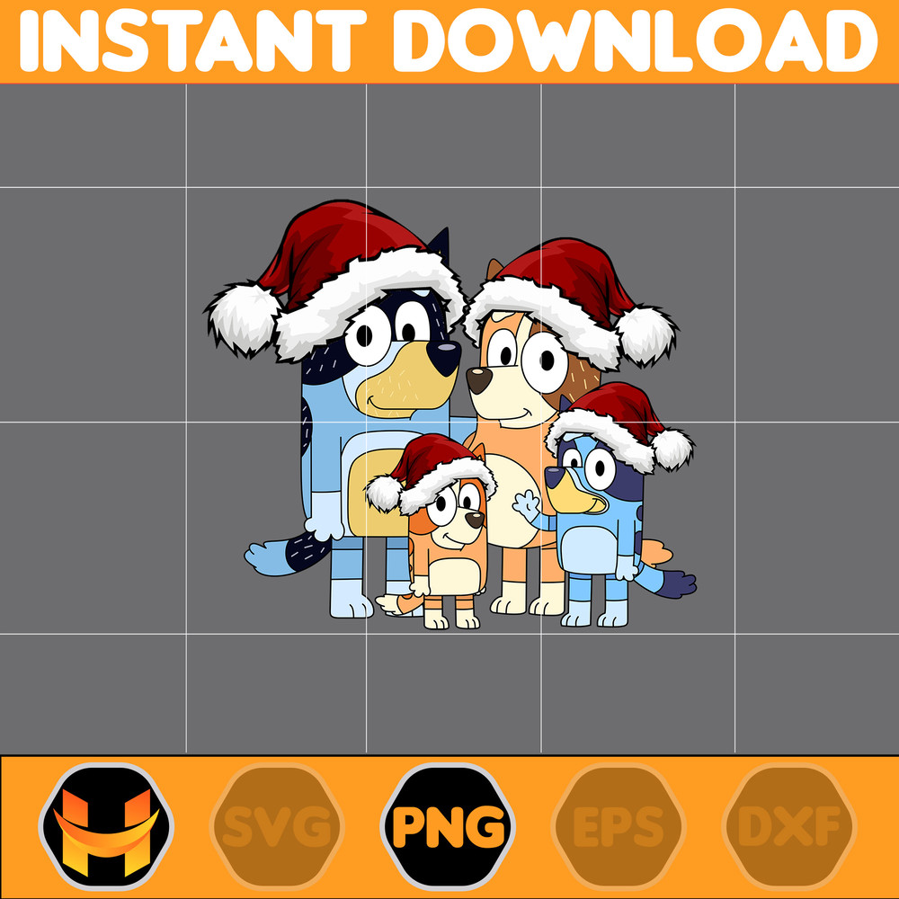 Bluey Christmas Png, Bluey Family Christmas Png, Christmas Magical Sublimation, Blue Dog Christmas Tree, Instant Download (4).jpg