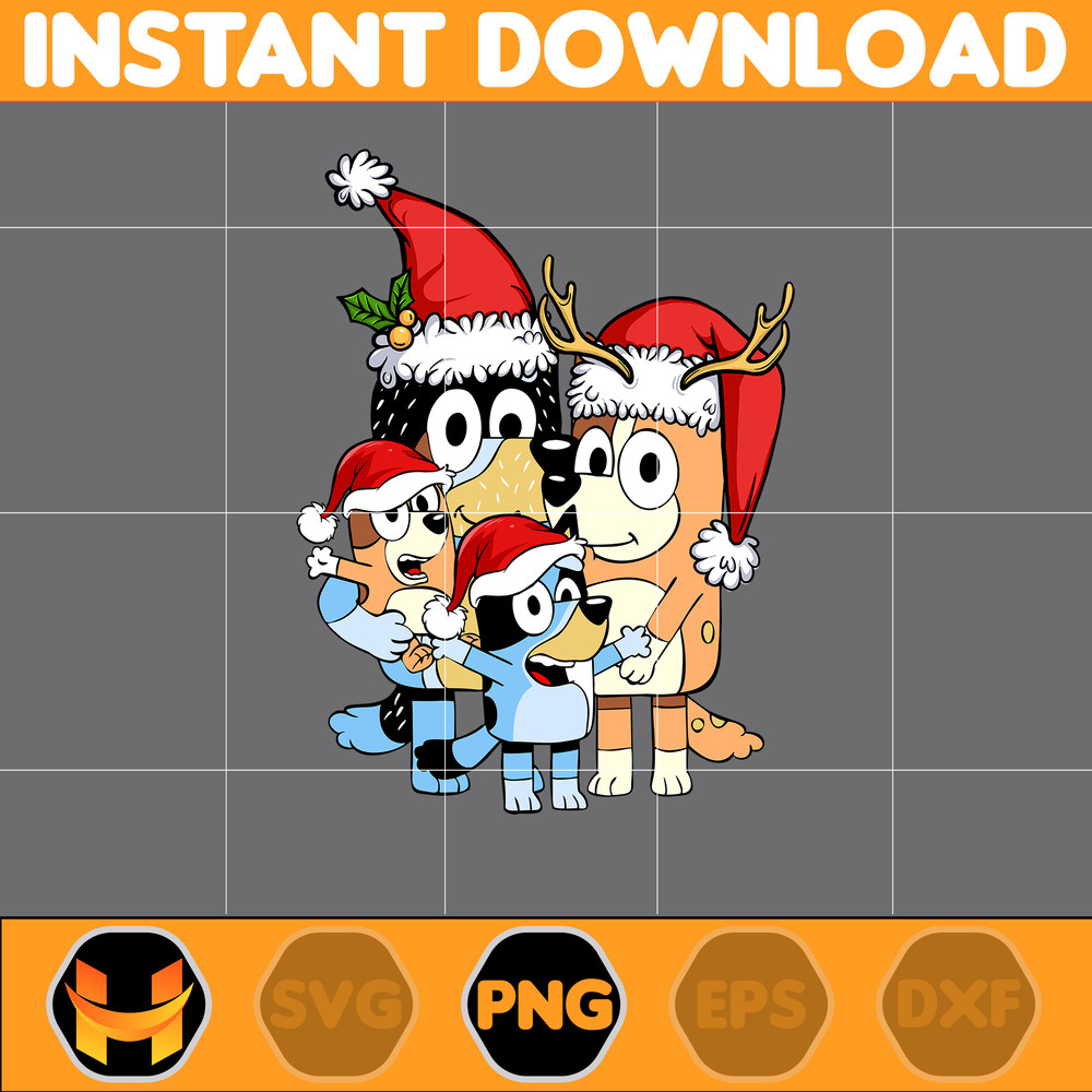 Bluey Christmas Png, Bluey Family Christmas Png, Christmas Magical Sublimation, Blue Dog Christmas Tree, Instant Download (5).jpg