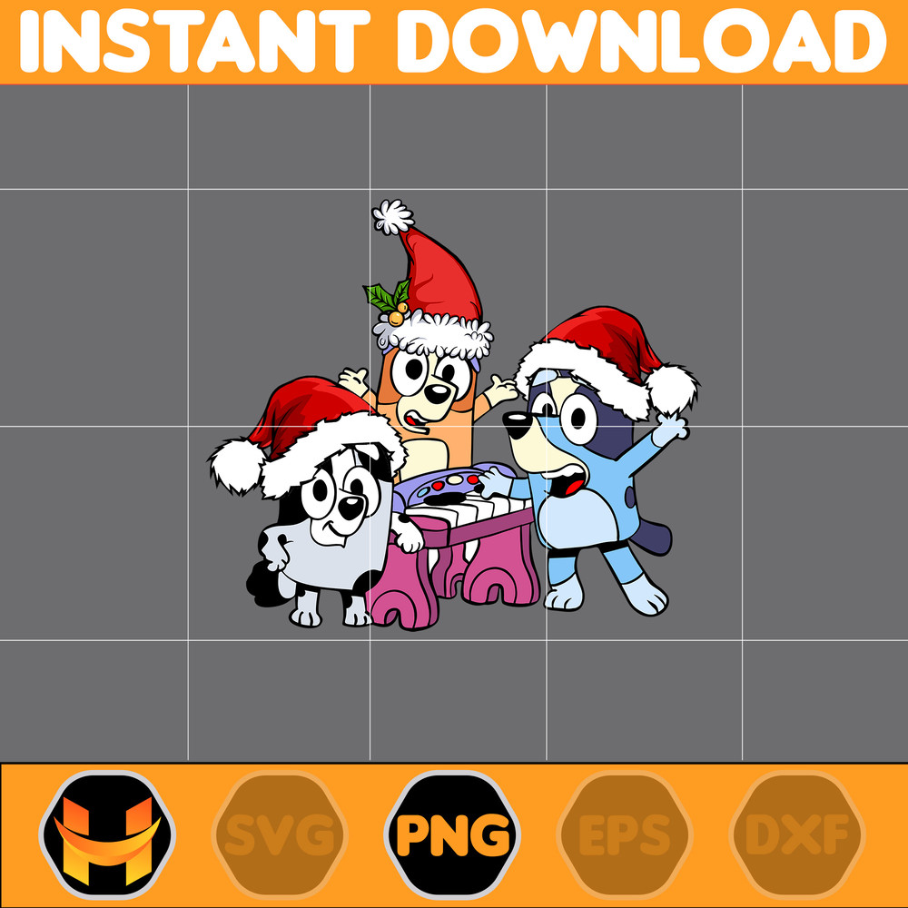 Bluey Christmas Png, Bluey Family Christmas Png, Christmas Magical Sublimation, Blue Dog Christmas Tree, Instant Download (6).jpg