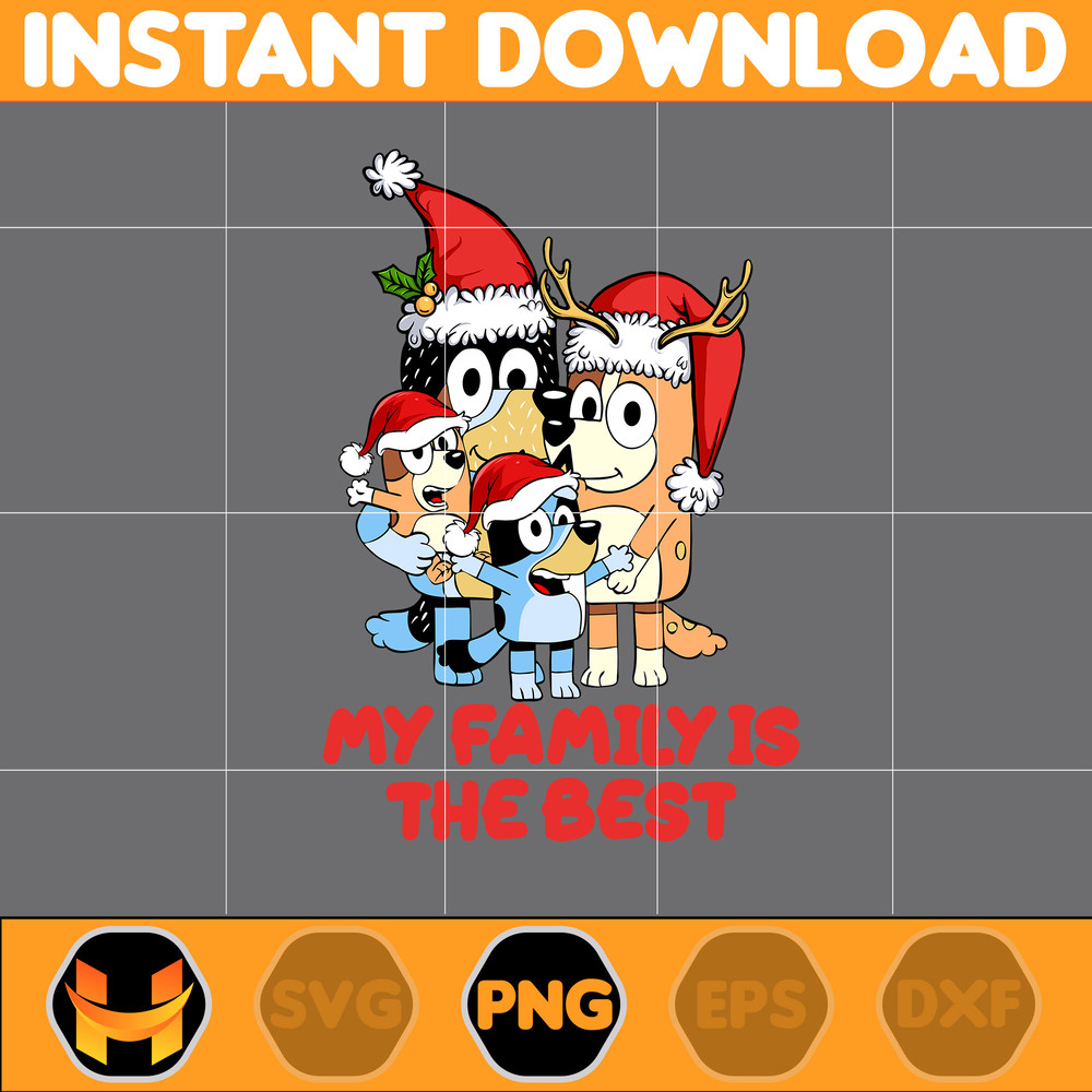 Bluey Christmas Png, Bluey Family Christmas Png, Christmas Magical Sublimation, Blue Dog Christmas Tree, Instant Download (7).jpg