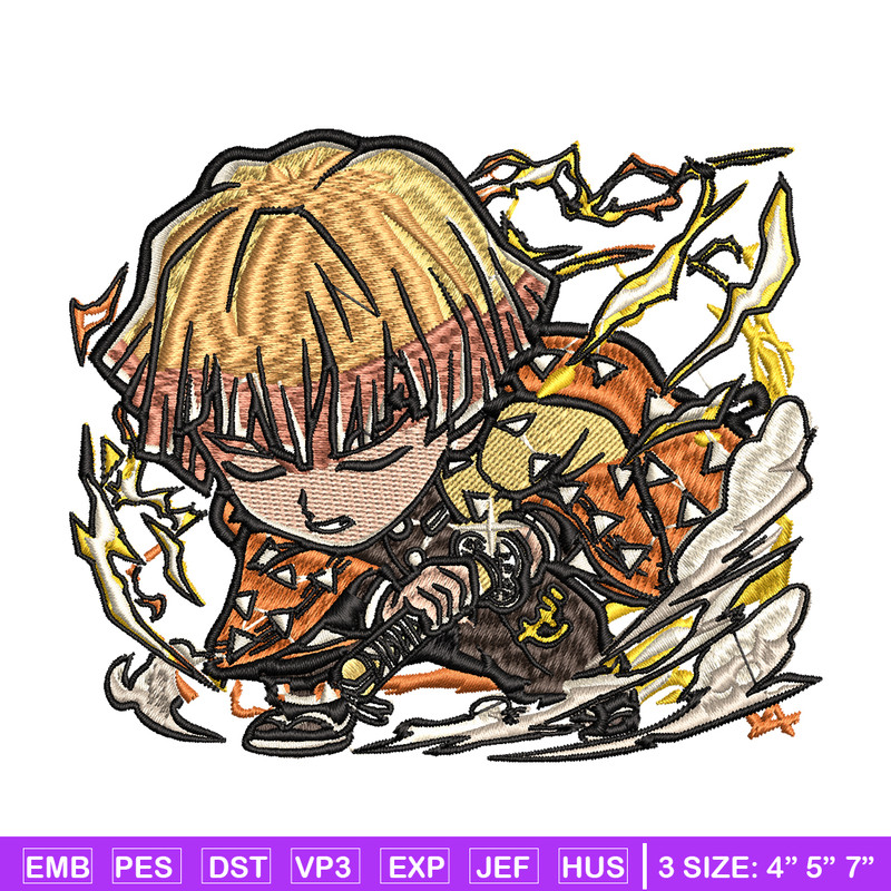 Zenitsu Thunder Breathing chibi embroidery design, Kimetsu no Yaiba embroidery, anime design, Digital download.jpg