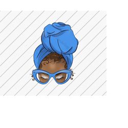 afro messy bun png, blue head scarf, sublimation designs, messy bun with head scarf, dtg files, black women png