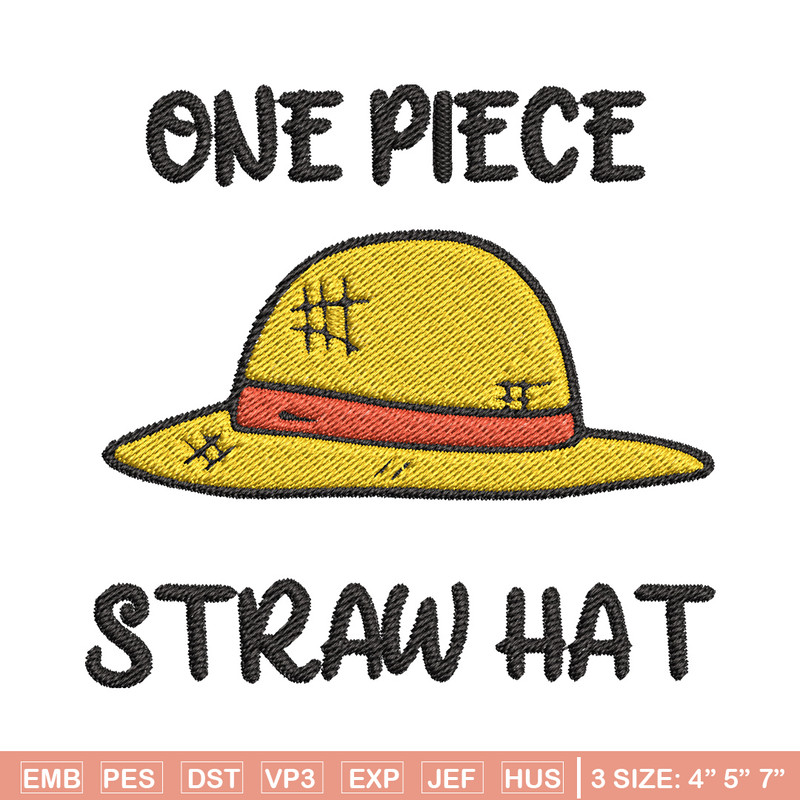 Luffy hat embroidery design, One piece embroidery, Anime design, Embroidery file, Embroidery shirt, Digital download.jpg