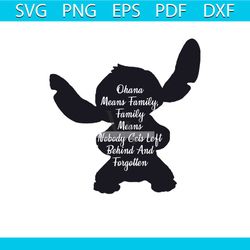 ohana means family, family means nobody gets left behind and forgotten,lilo & stitch, svg, png, dxf, eps