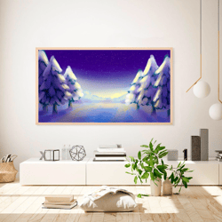 Samsung frame tv art Abstract Winter Sunset TV wall art Abstract modern paint wall art Digital Art