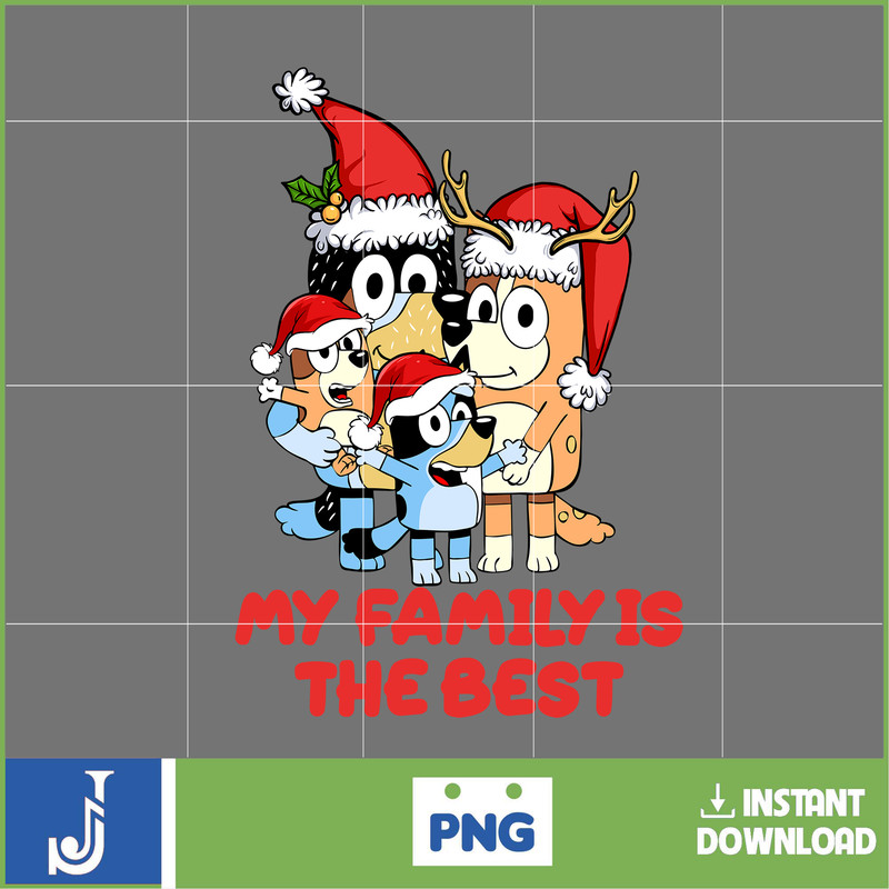 Bluey Christmas Png, Bluey Family Christmas Png, Christmas Magical Sublimation, Blue Dog Christmas Tree, Instant Download (7).jpg