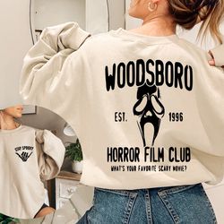 woodsboro horror film club 2 sided sweatshirt, horror film club hoodie, woodsboro scream, scream ghost sweatshirt, stay