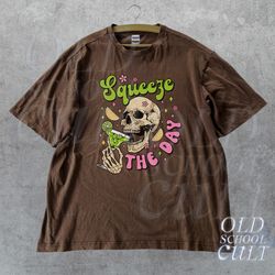 retro squeeze the day graphic t-shirt, vintage skeleton tee, y2k graphic skull tee, cute retro unisex shirt, vintage sum