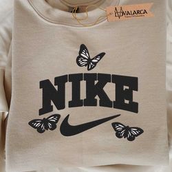 Black Butterfly NIKE Brand Embroidered Sweatshirt, Brand Embroidered Crewneck, Custom Brand Embroidered Sweatshirt, Best-selling Brand Embroidered Sweatshirt, Brand Sweatshirt