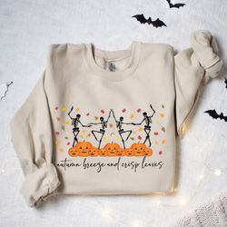 pumpkin halloween sweatshirt, skeleton halloween shirt, pumpkin shirt, fall sweatshirt for women,dancing skeletons sweat