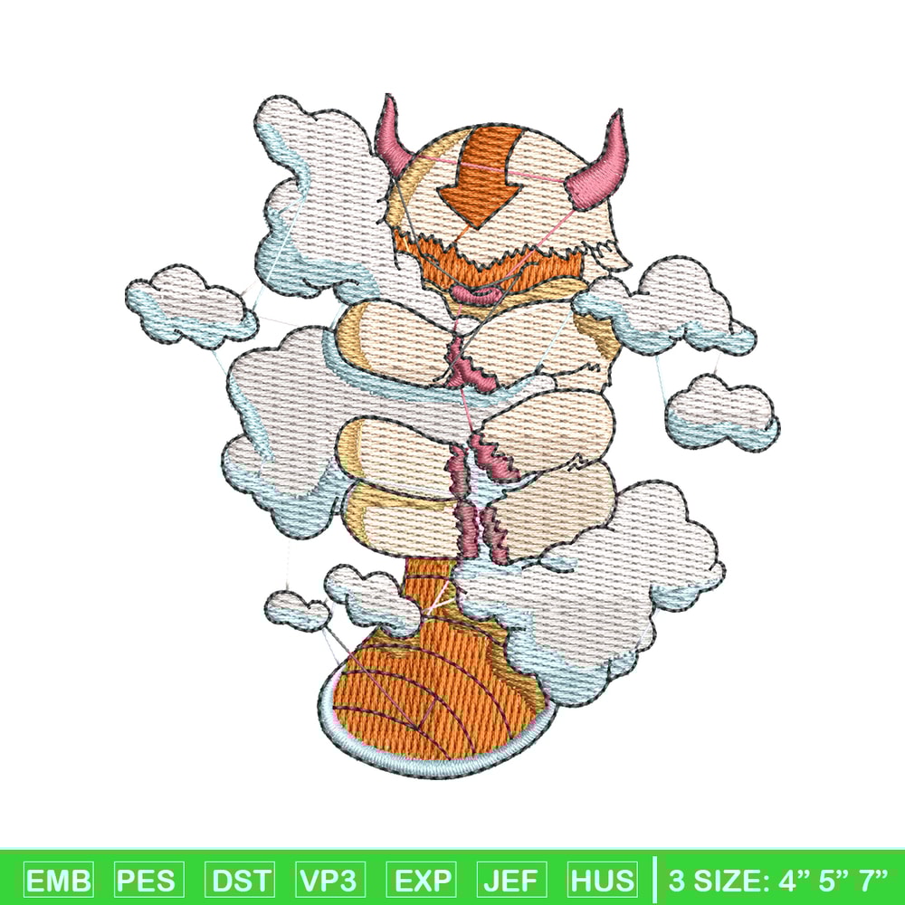 Appa with clouds embroidery design, Avatar embroidery, embroidery file, cartoon design, cartoon shirt, Digital download.jpg