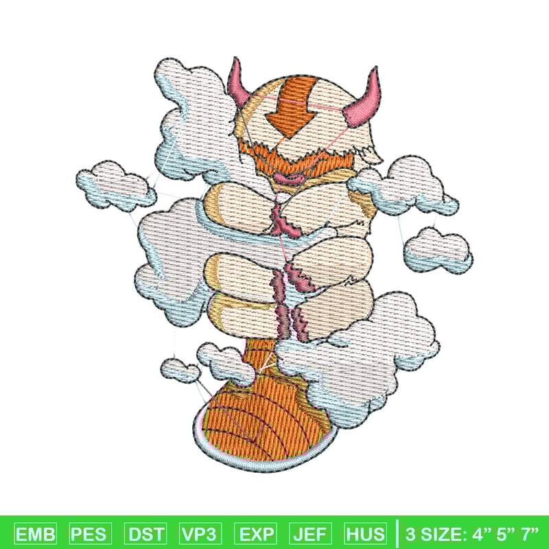 Appa with clouds embroidery design, Avatar embroidery, embroidery file, cartoon design, cartoon shirt, Digital download.jpg