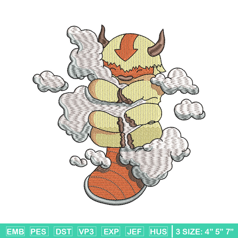 Appa With Clouds embroidery design, Avatar cartoon embroidery, cartoon design, cartoon shirt, Digital download.jpg
