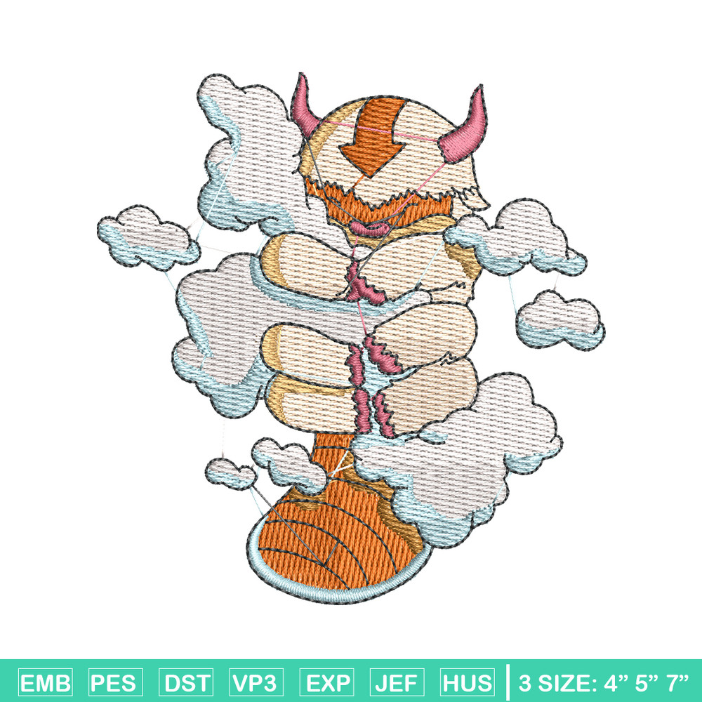 Appa with clouds embroidery design, Avatar embroidery, embroidery file, cartoon design, cartoon shirt, Digital download.jpg