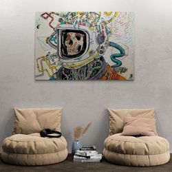 astronaut skull wall art, skull framed canvas, astronaut skull canvas, gothic wall art, skeleton canvas, skeleton art, w