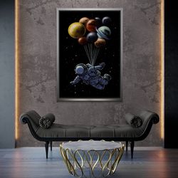 Astronaut Wall Art, Space Framed Canvas, Galaxy Artwork, Space Travel Wall Art, Astronaut Balloon Canvas, Sky Wall Art,