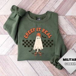 cute ghost halloween shirt, creep it real halloween sweatshirt, women halloween shirt, spooky season, fall shirt, retro