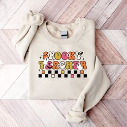 cute spooky teacher sweatshirt, fall teacher halloween sweatshirt, back to school, retro halloween shirt, funny hallowee