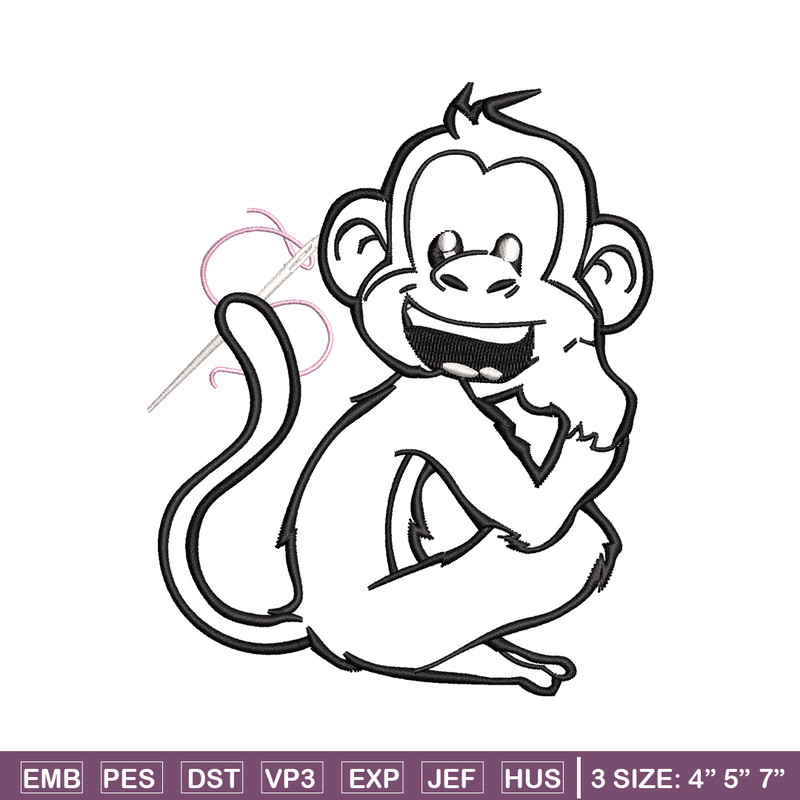 Monkey black white embroidery design, Monkey embroidery, Embroidery file, Embroidery shirt, Emb design, Digital download.jpg