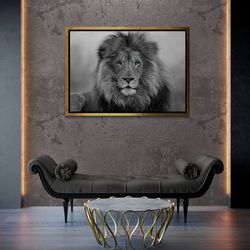 Blue Eyed Lion Framed Canvas, Lion Photo Wall Art, Animal Canvas, Wild Animal Wall Art, Lion Canvas, African Lion White