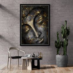 buddha statue wall art, asian framed canvas, buddhist artwork, gift for buddhist, meditation artwork, buddha canvas, gol