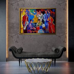 colorful jazz framed canvas, abstract jazz music wall art, music room decor, musical instruments canvas, oil painting wh