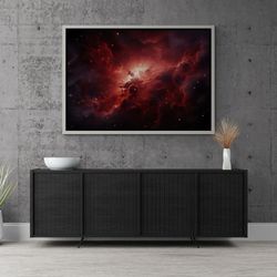 galaxy framed canvas, red sky wall art, starry sky wall art, milky way style, sky landscape canvas, large wall art, silv