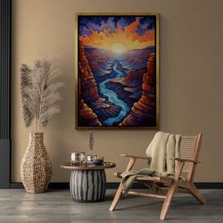 Grand Canyon Wall Art, National Park Framed Canvas, Watercolor Landscape Canvas, Travel Wall Art, Minimal Design Canvas,