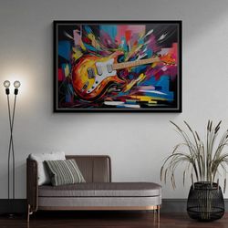 guitar wall art, musical instrument framed canvas, guitar wall art, music wall art, colorful guitar art, pop art canvas,