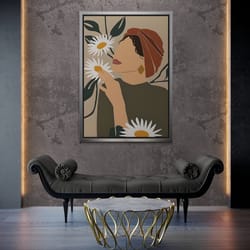 minimalist woman framed canvas, daisy wall art, woman art office decor, floral woman canvas, abstract wall art, woman go
