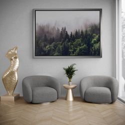Misty Mountain Wall Art, Mountain Landscape Framed Canvas, Forest Landscape, Nature Landscape Canvas, Forest Wall Art, B
