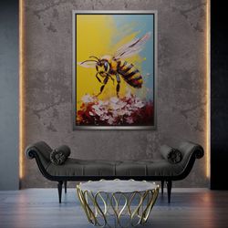 oil painting wasp wall art, abstract framed canvas, animal artwork, insects wall art, flower canvas, bee canvas, animal