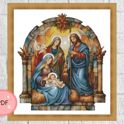 Cross Stitch Pattern ,Nativity Scene With Baby Jesus,Pdf,Instant Download,Holy, Religious,Christian Icon,Birth of Christ