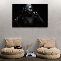 Sexy Woman Wall Art, Modern Bedroom Framed Canvas, Sensual Photo Art, Gold Glitter Wall Art, Black Woman Canvas, Gold Fr