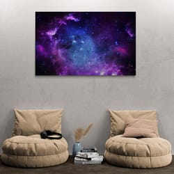 starry sky landscape framed canvas, space wall art, outer space wall art, blue and purple canvas, space lights wall art,