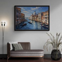 The Grand Canal Framed Canvas, Venice Grand Canal Oil Painting Wall Art, Landscape Wall Art, Venice Canvas, Italy Gold F