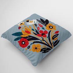 Cross stitch pillow pattern Flowers, Counted cross stitch Digital pattern, Modern cross stitch Flower, Cushion cover PDF