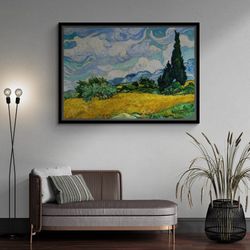 van gogh framed canvas, famous wall art, wheat field with cypresses, classic wall art, landscape canvas, reproduction si