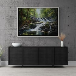 waterfall wall art, nature framed canvas, landscape wall art, river canvas, waterfall artwork, forest waterfall canvas,