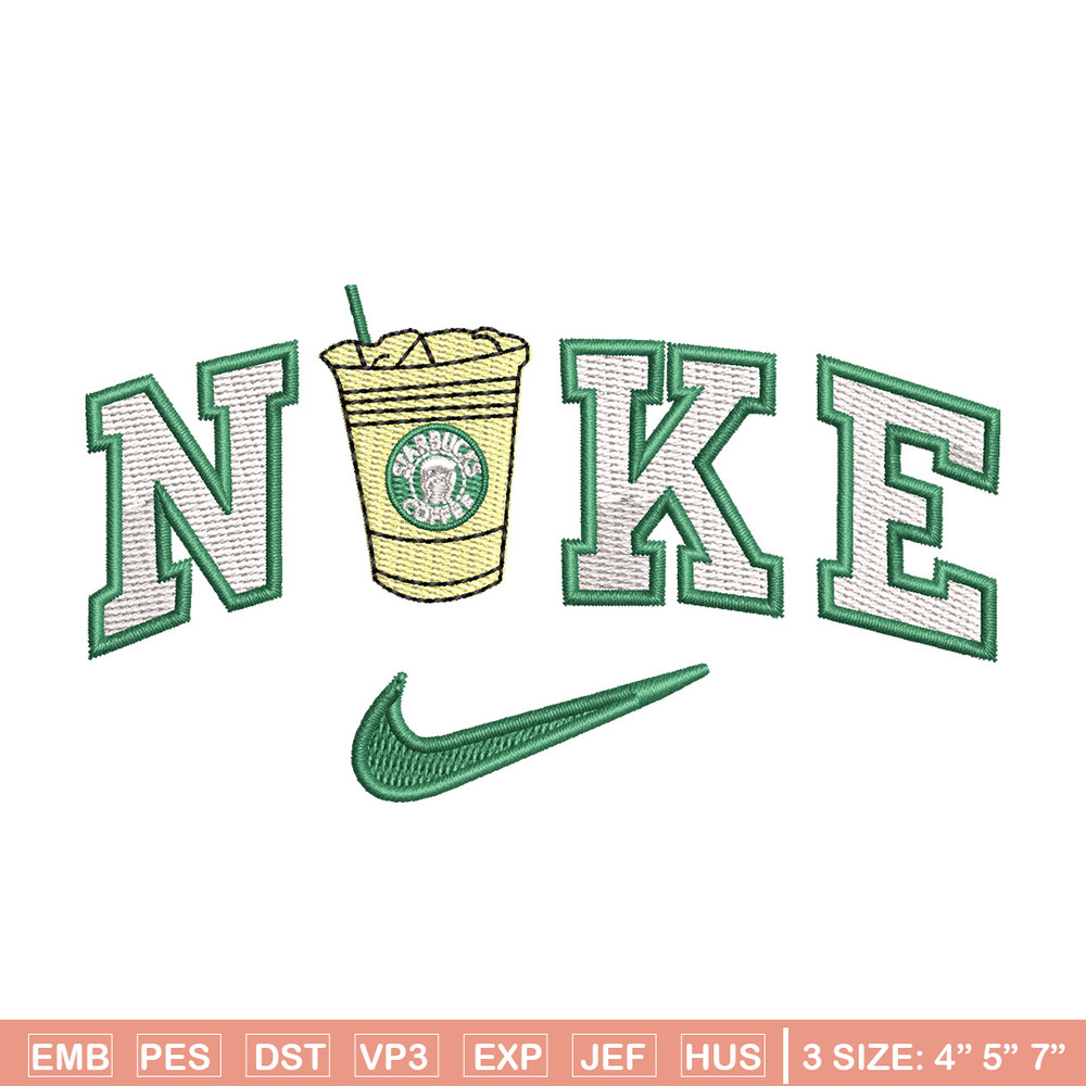 Nike coffee embroidery design, Starbuck embroidery, Nike design, Embroidery shirt, Embroidery file,Digital download.jpg