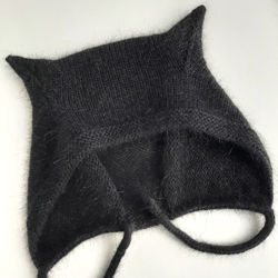 Angora hat with cat ears, black.